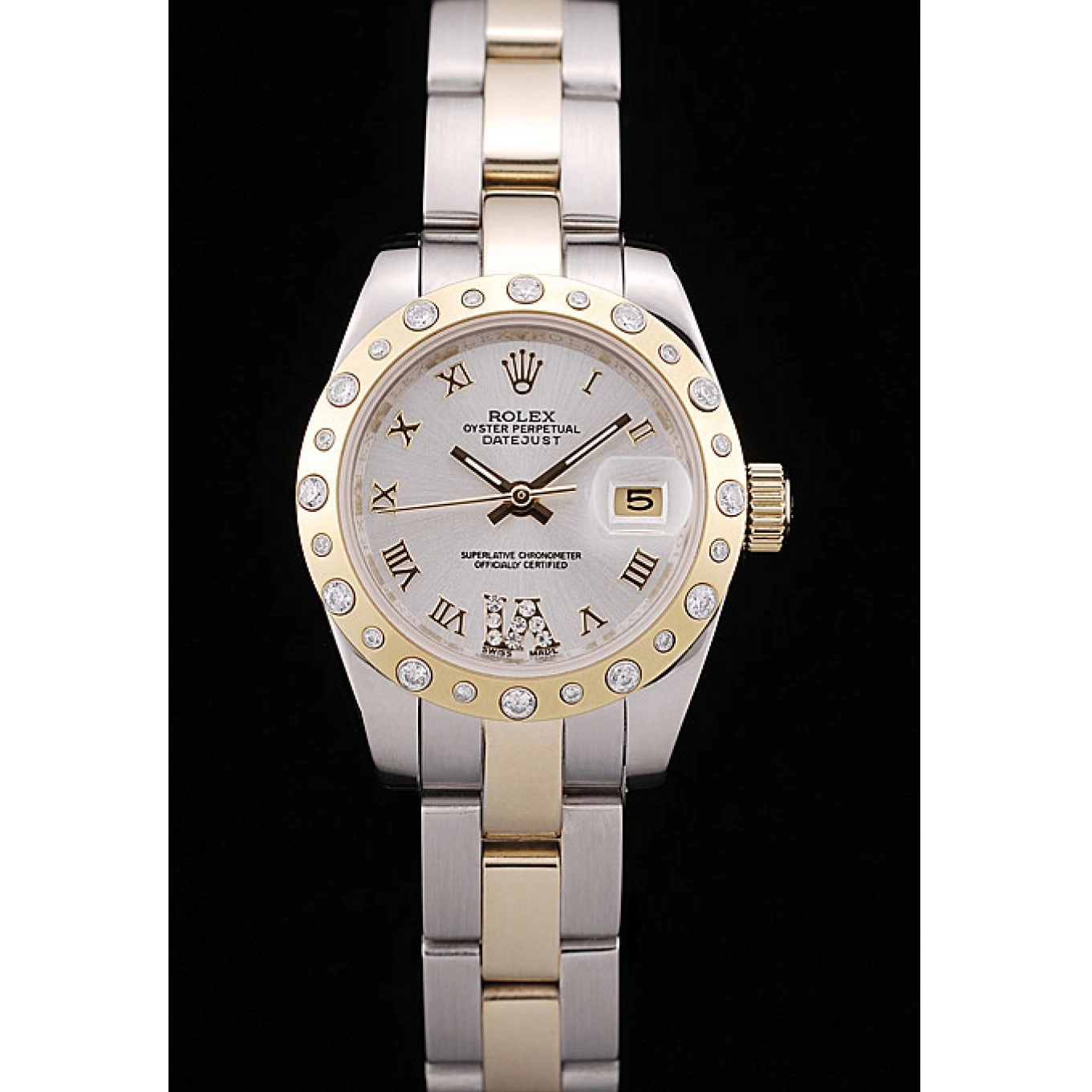 Dial Plated Diamond Case Stainless White Steel Rolex DateJust Brushed 0525